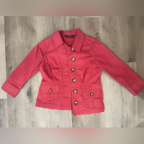 Eddie Bauer Red Utility Jacket with Buttons Petite - Picture 8 of 9